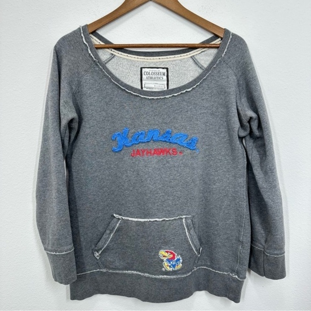 Kansas Jayhawks Scoop Neck Longsleeve Grey Sweatshirt XL Colosseum Athletics